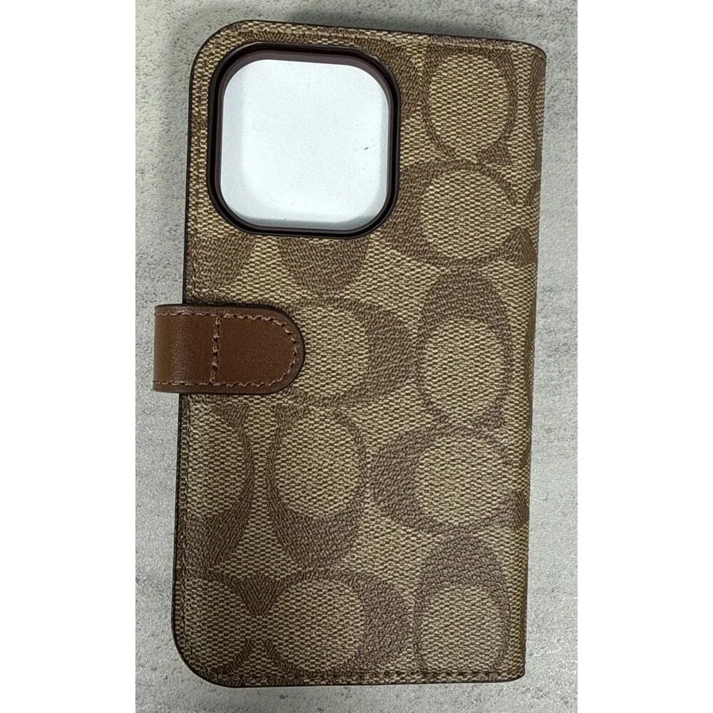 NEW Coach Signature Print Luxury iPhone 15 Pro Folio  w/Wallet & Detachable Case